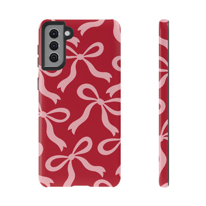 Bold Raspberry Red and Blush Pink Bow Pattern Phone Case - Red Phone Case - Samsung Galaxy S21 Plus / Glossy