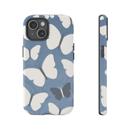 iPhone 15 / Glossy Phone Case - Minimalist Light Blue Butterfly Pattern Phone Case