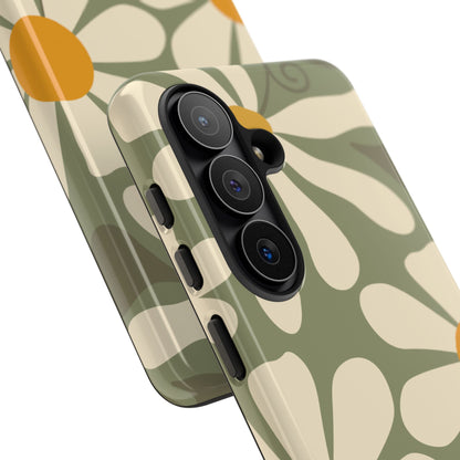 Retro Green Daisy Pattern #2 Phone Case - Green Phone Case
