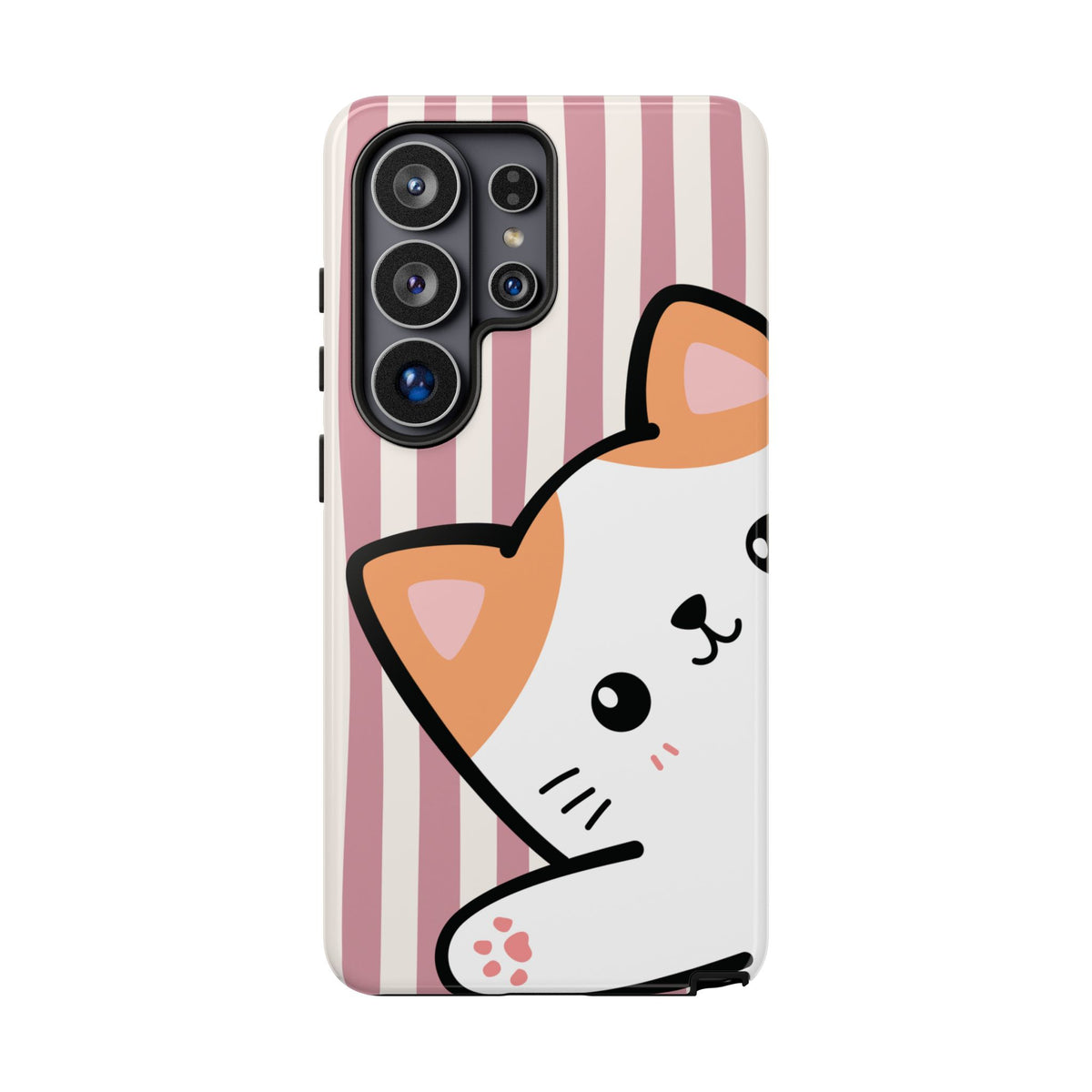 Playful Peakaboo Cat with Pink Stripe Pattern Phone Case - Pink Phone Case - Samsung Galaxy S26 Ultra / Glossy