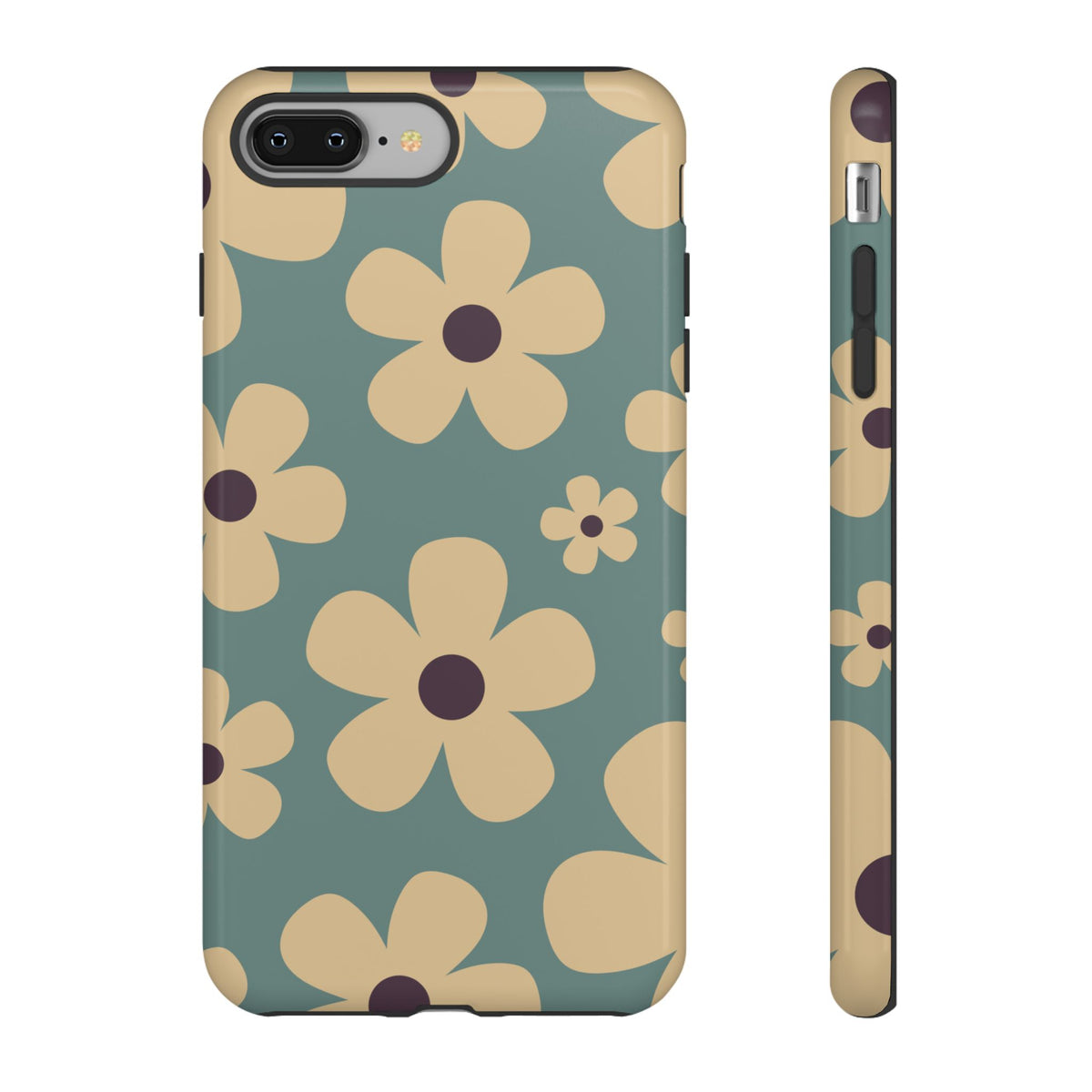 Cute Blue & Cream Daisy Pattern Phone Case - Blue Phone Case - iPhone 8 Plus / Glossy