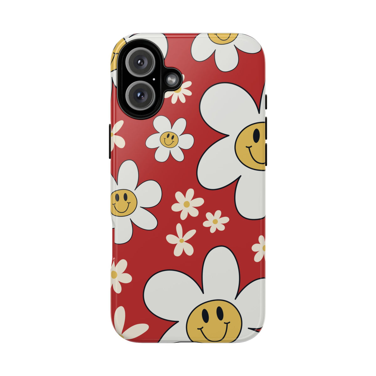 Fun Retro Daisy Pattern with Red Background Phone Case - Red Phone Case - iPhone 16 Plus / Glossy