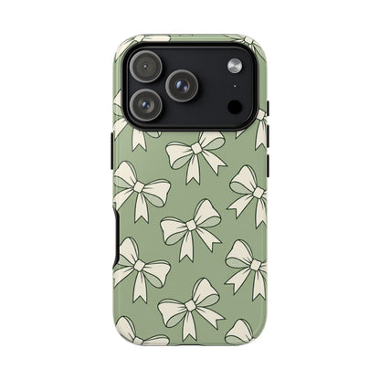 Chic Sage Green Bow Pattern Phone Case