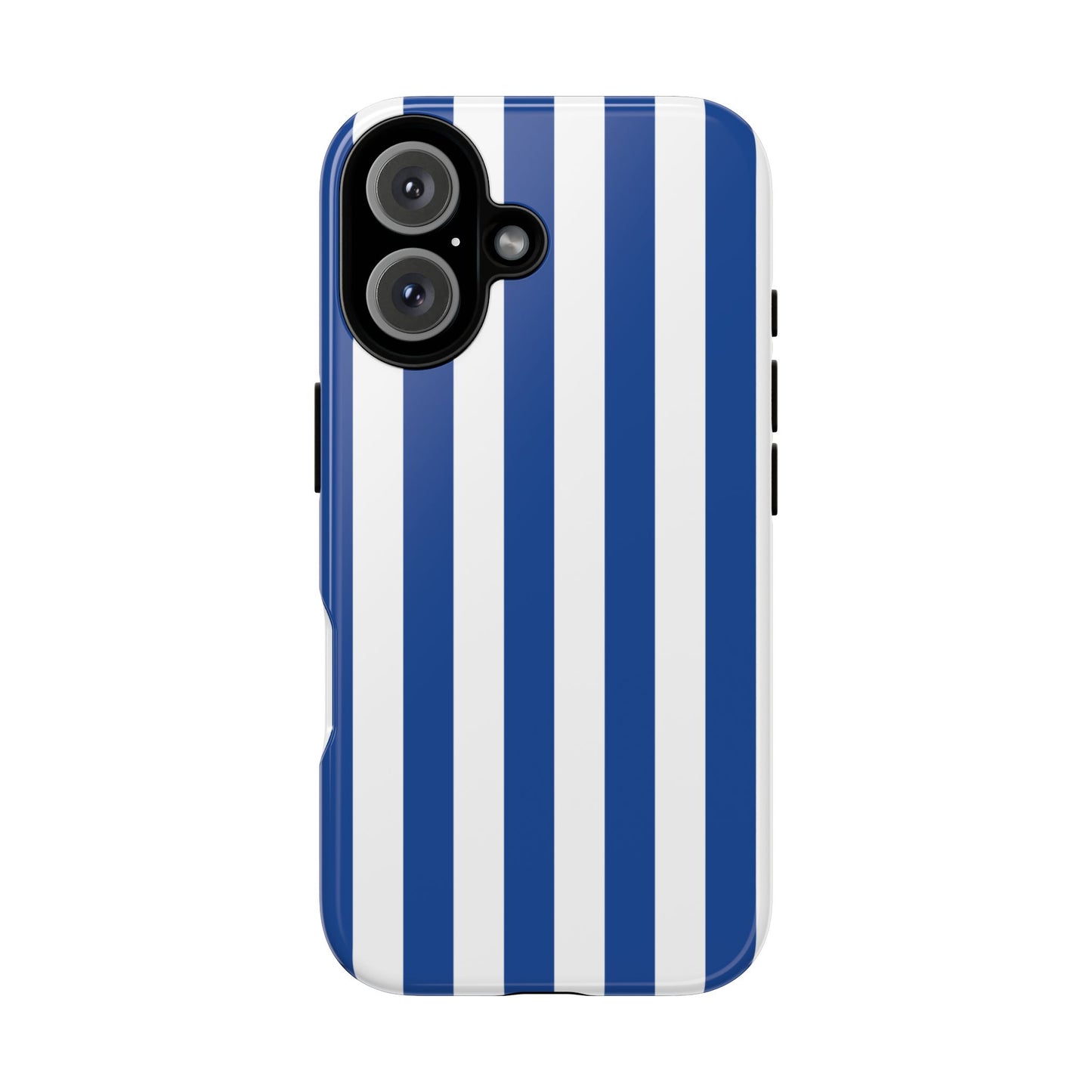 iPhone 16 / Glossy Phone Case - Simple Blue & White Stripe Pattern Phone Case