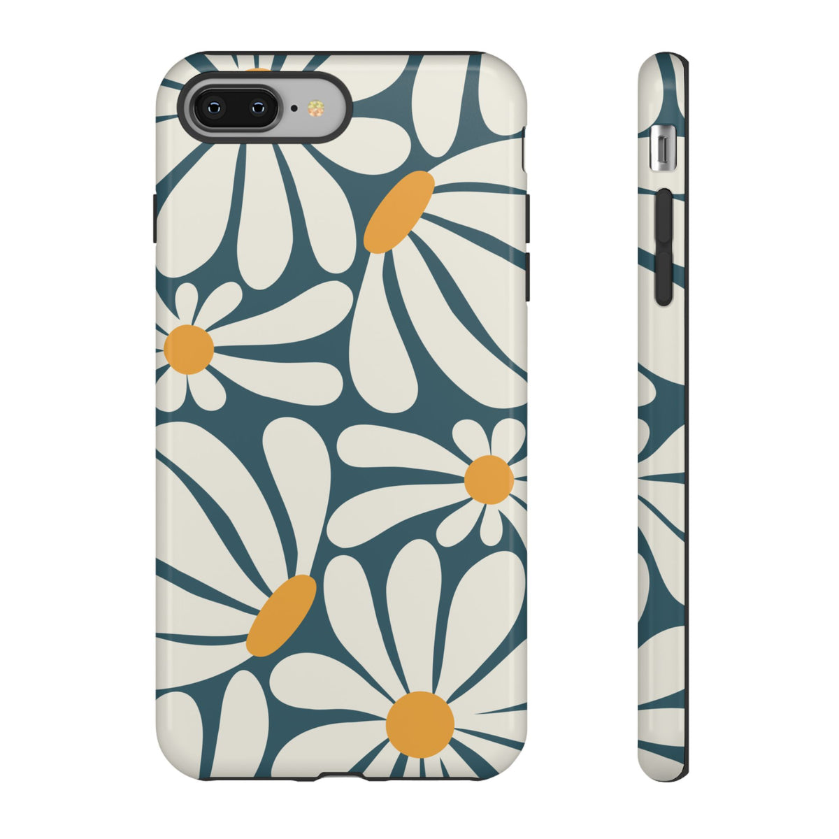 Retro Blue Daisy Pattern Phone Case - Blue Phone Case - iPhone 8 Plus / Glossy