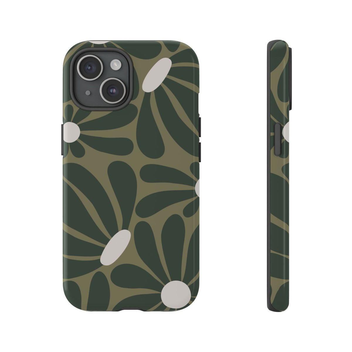 Retro Olive Green Daisy Pattern Phone Case - Green Phone Case - iPhone 15 / Glossy
