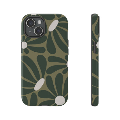 Retro Olive Green Daisy Pattern Phone Case - Green Phone Case - iPhone 15 / Glossy