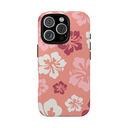 iPhone 16 Pro / Glossy Phone Case - ’Pink Hibiscus Retro Pattern #3’ Phone Case