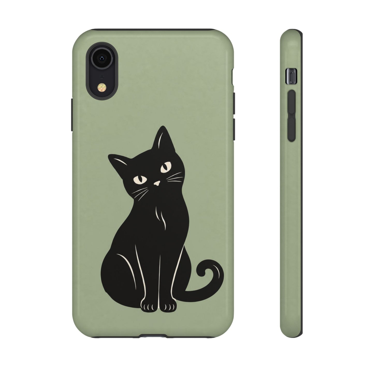 Minimalist Sage Green & Black Cat Phone Case