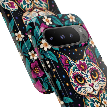 Vibrant Purple and Teal Calavera Cat Phone Case - Multicolor Phone Case