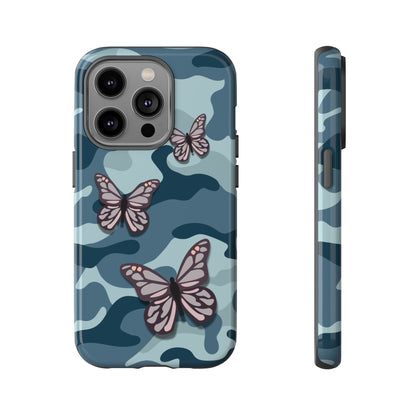 Dark Blue Butterfly Camo Phone Case - Blue Phone Case - iPhone 14 Pro / Glossy