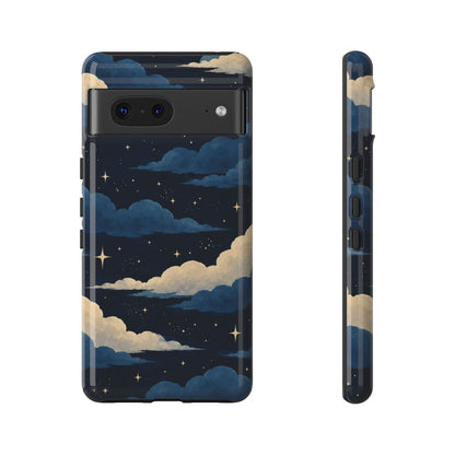 Illustrated Navy Blue Clouds & Stars Phone Case