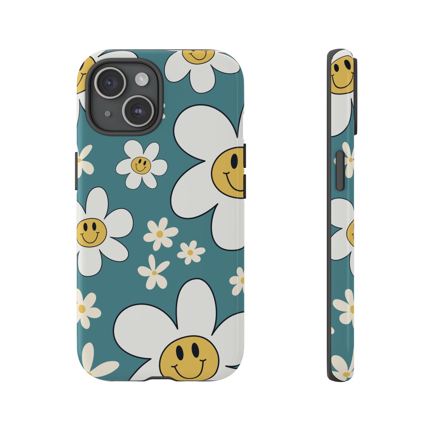 Fun Retro Daisy Pattern with Light Blue Background Phone Case - Blue Phone Case - iPhone 15 / Glossy