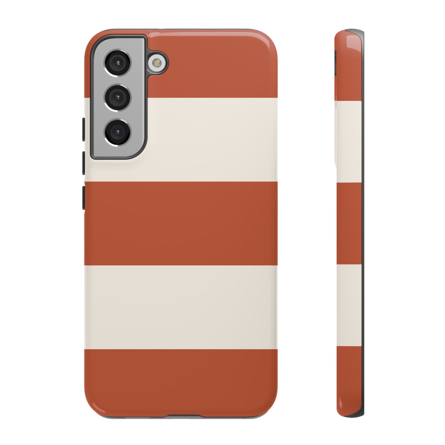 Samsung Galaxy S22 Plus / Glossy Phone Case - Terracotta Horizontal Stripe Pattern Phone Case