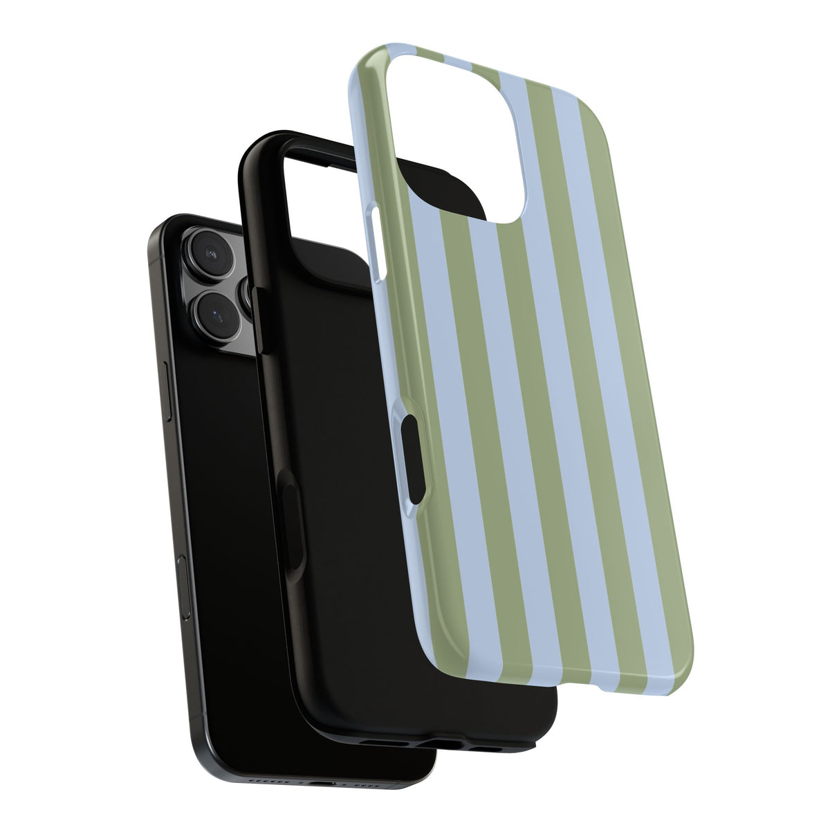 Trendy Ice Blue & Green Stripe Pattern Phone Case - Blue Phone Case