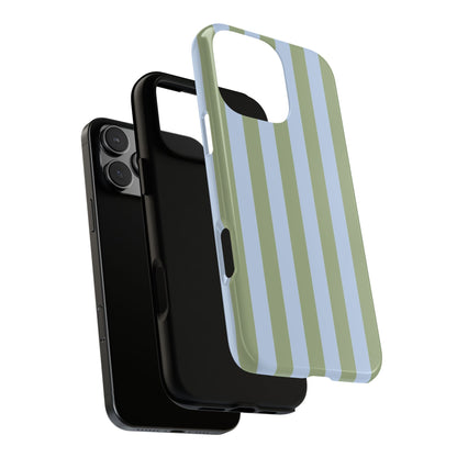 Trendy Ice Blue & Green Stripe Pattern Phone Case - Blue Phone Case
