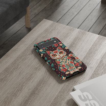 Vibrant Terracotta and Teal Calavera Cat Phone Case - Multicolor Phone Case