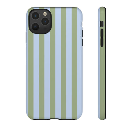 iPhone 11 Pro Max / Glossy Phone Case - Trendy Ice Blue & Green Stripe Pattern Phone Case
