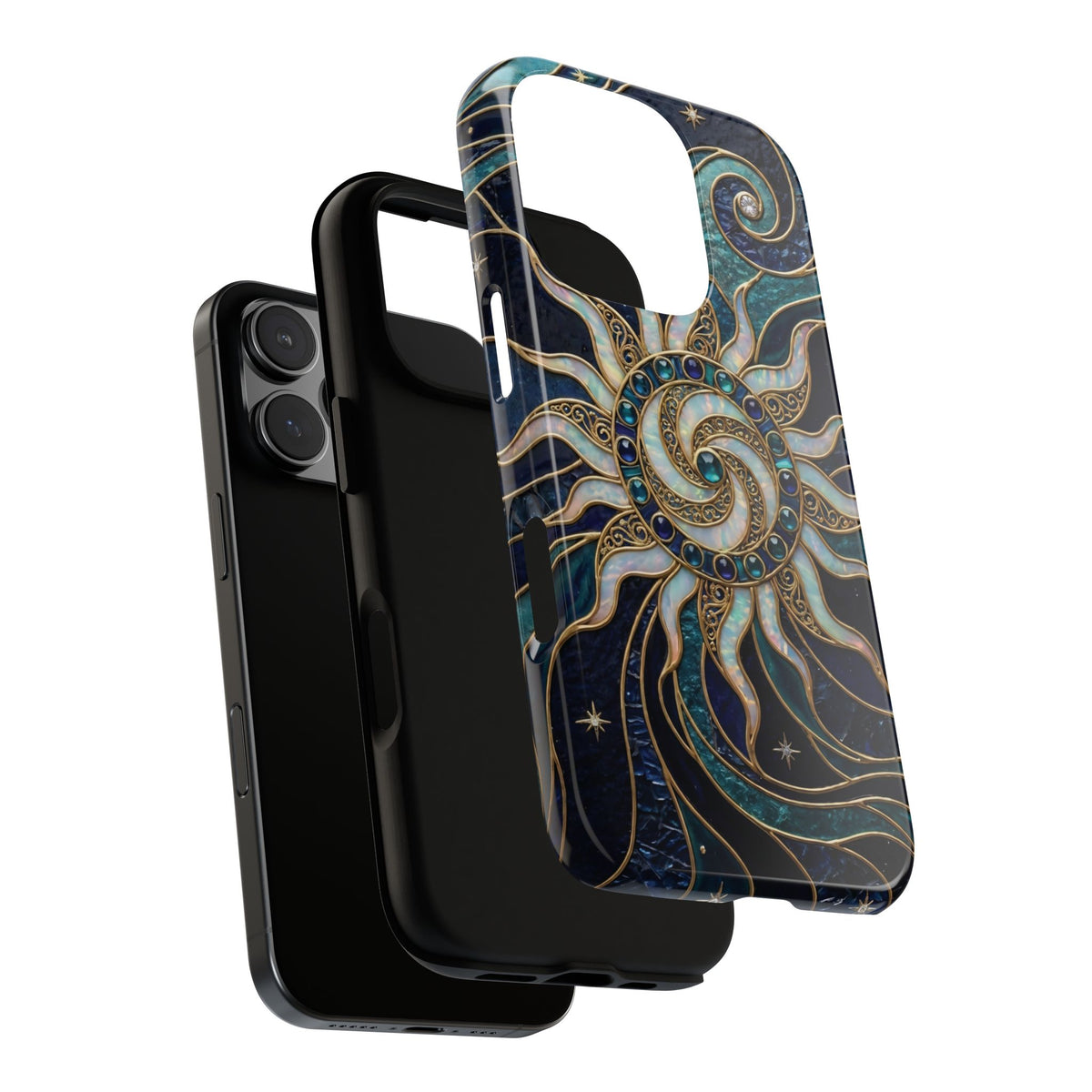 Elegant Teal & Gold Cosmic Sunburst Phone Case