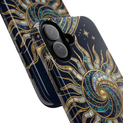 Elegant Navy & Gold Solar Spiral Phone Case
