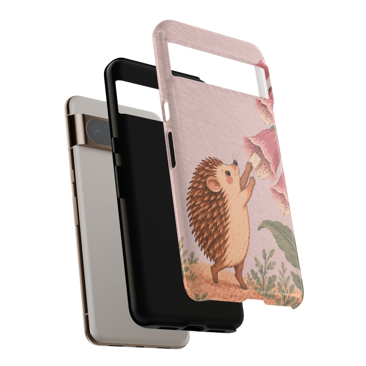 Whimsical Blush Pink Hedgehog and Foxglove Phone Case - Pink Phone Case