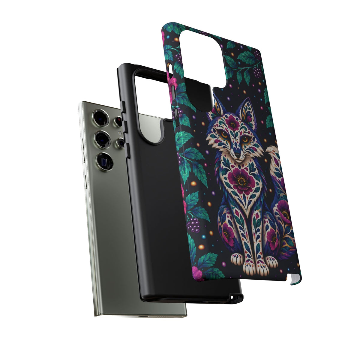 Vibrant Purple and Teal Calavera Fox Phone Case - Multicolor Phone Case