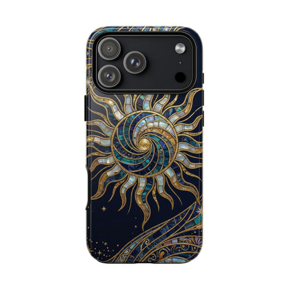 Elegant Navy & Gold Solar Spiral Phone Case