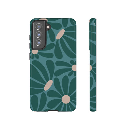 Samsung Galaxy S21 FE / Glossy Phone Case - ’Retro Turquoise Daisy Pattern’ Phone Case