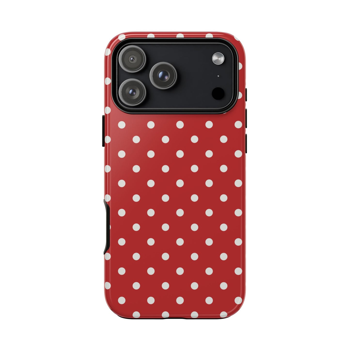 iPhone 17 Pro Max / Glossy Phone Case - Red with White Dot Pattern Phone Case