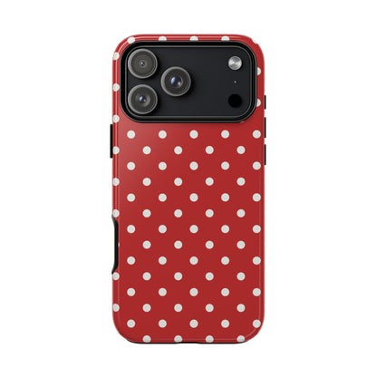 iPhone 17 Pro Max / Glossy Phone Case - Red with White Dot Pattern Phone Case