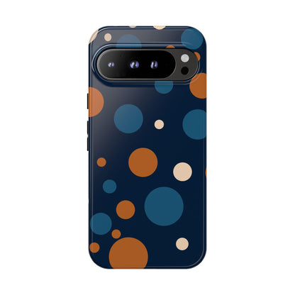 Google Pixel 9 Pro XL / Glossy Phone Case - ’Bold Navy Blue & Orange / White Dot Pattern’ Phone Case