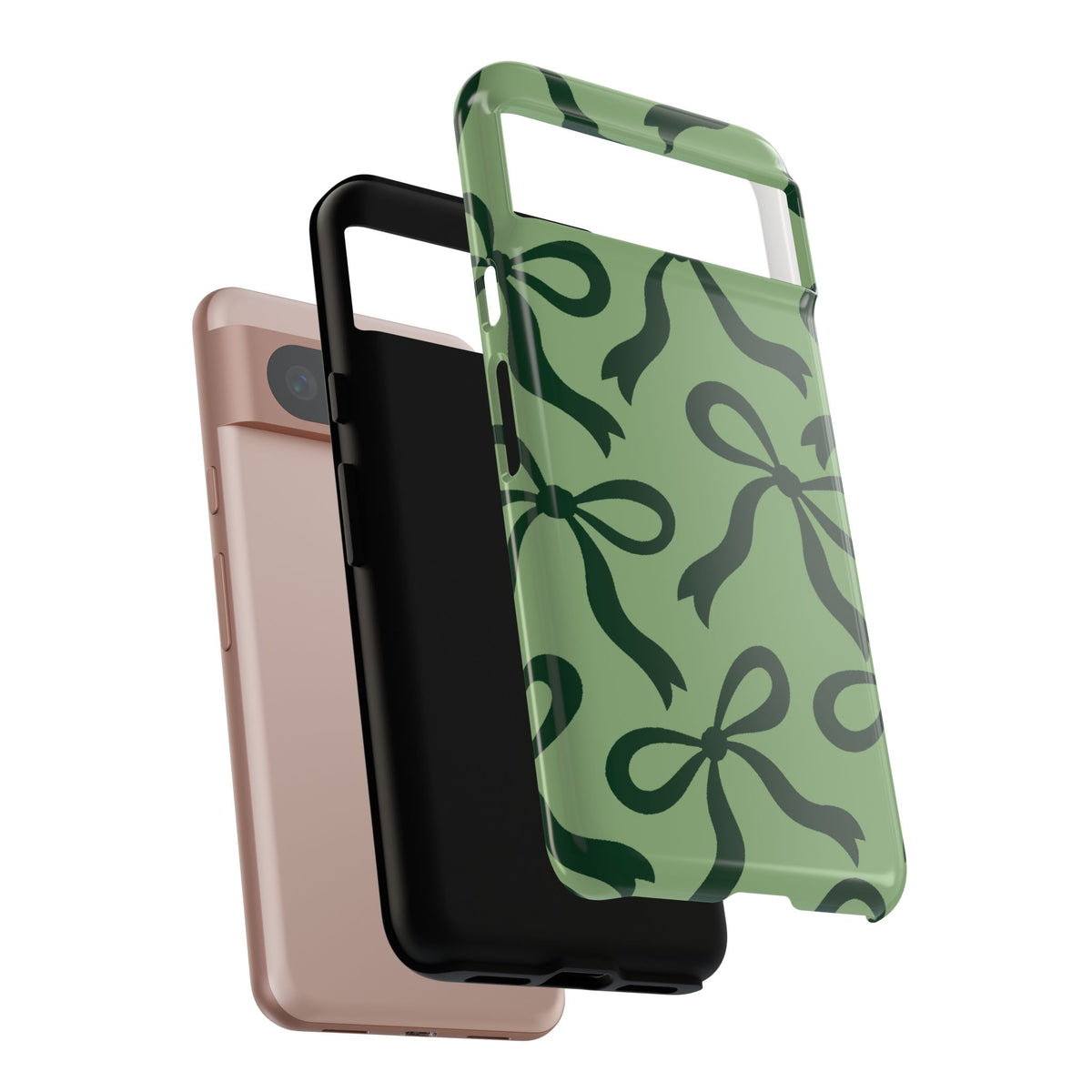 Bold Sage Green and Forest Green Bow Pattern Phone Case - Green Phone Case