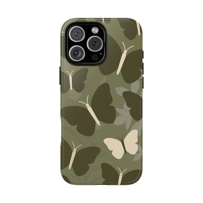 iPhone 16 Pro Max / Glossy Phone Case - Minimalist Olive Green Butterfly Pattern Phone Case