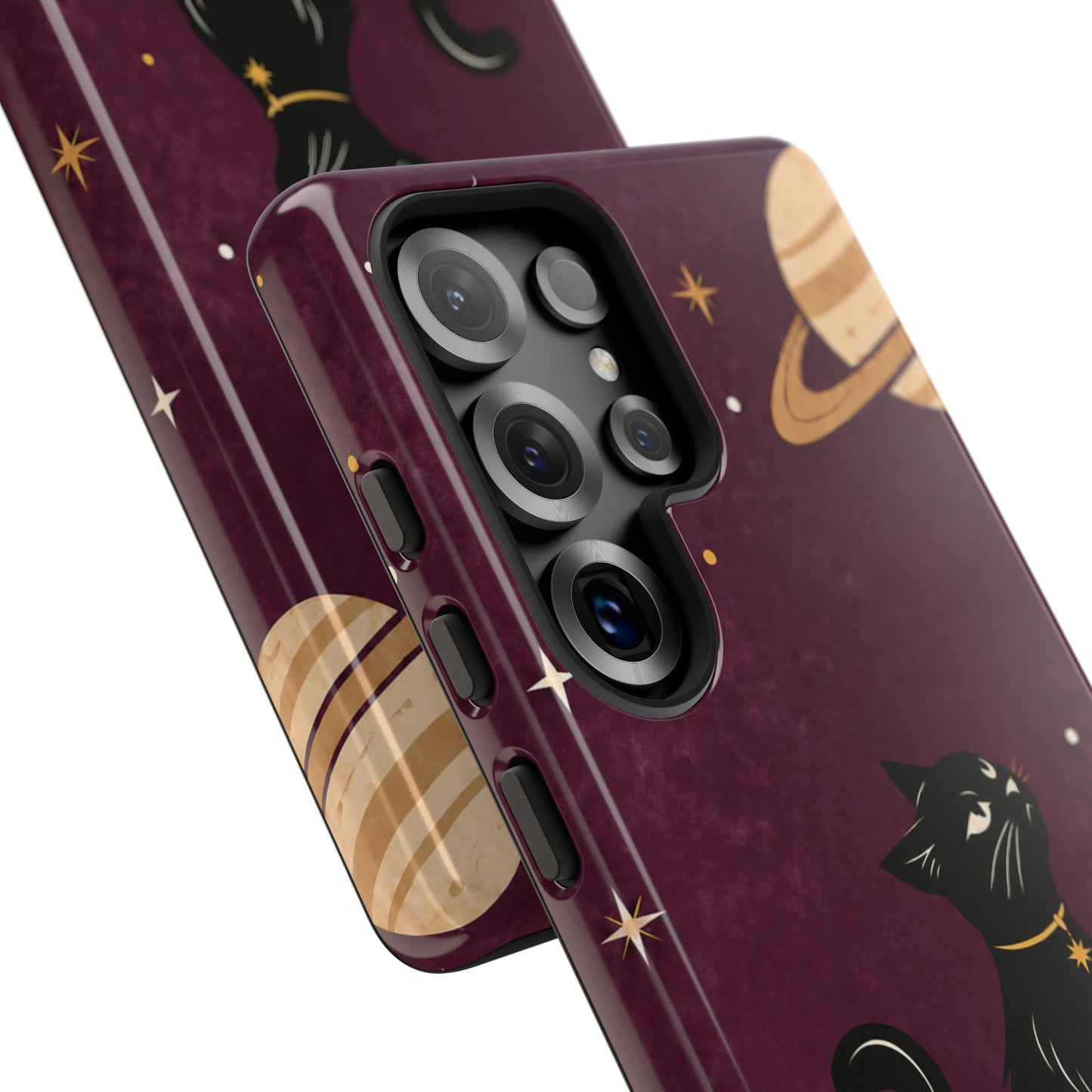 Whimsical Plum Celestial Black Cat Phone Case
