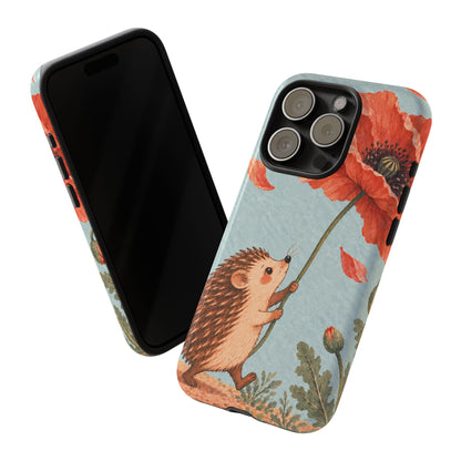Whimsical Pale Blue Hedgehog and Poppy Phone Case - Blue Phone Case