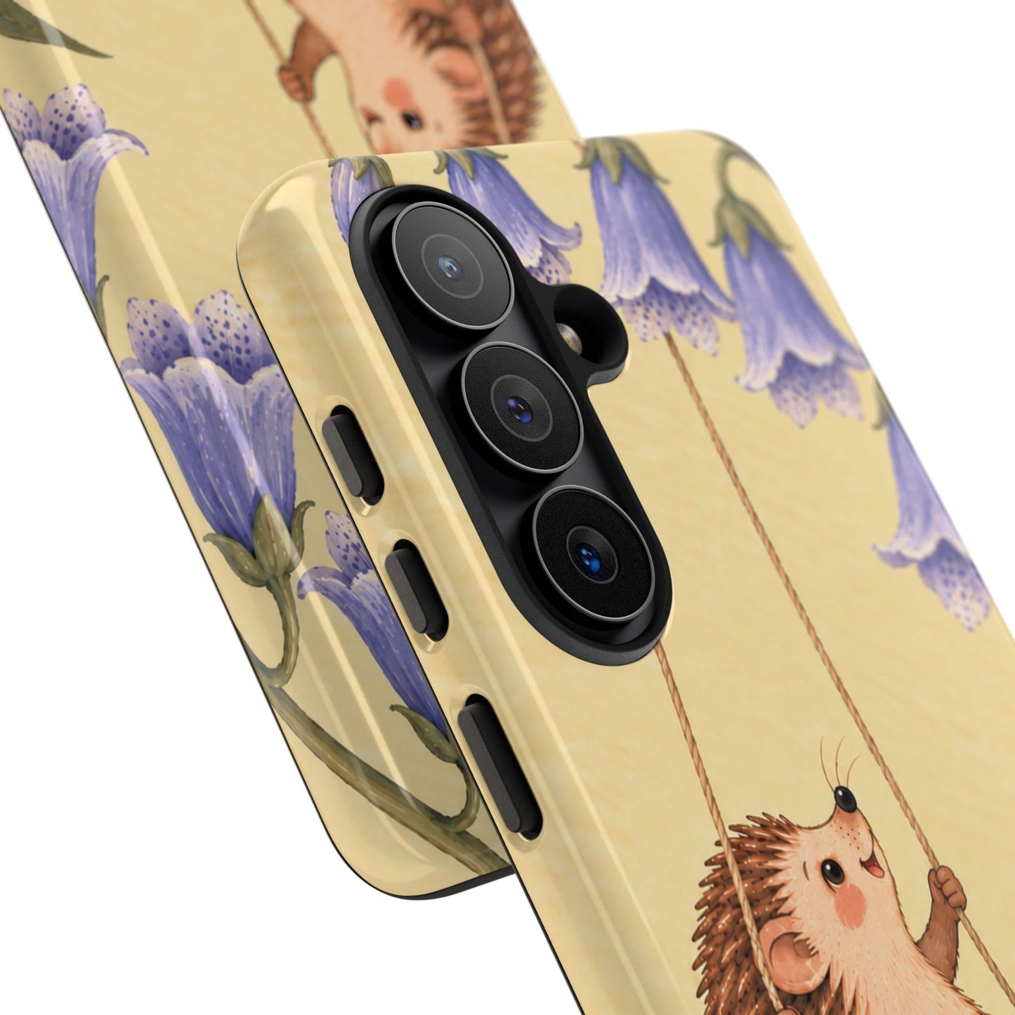 Whimsical Buttercream Hedgehog and Bluebell Phone Case - Yellow Phone Case