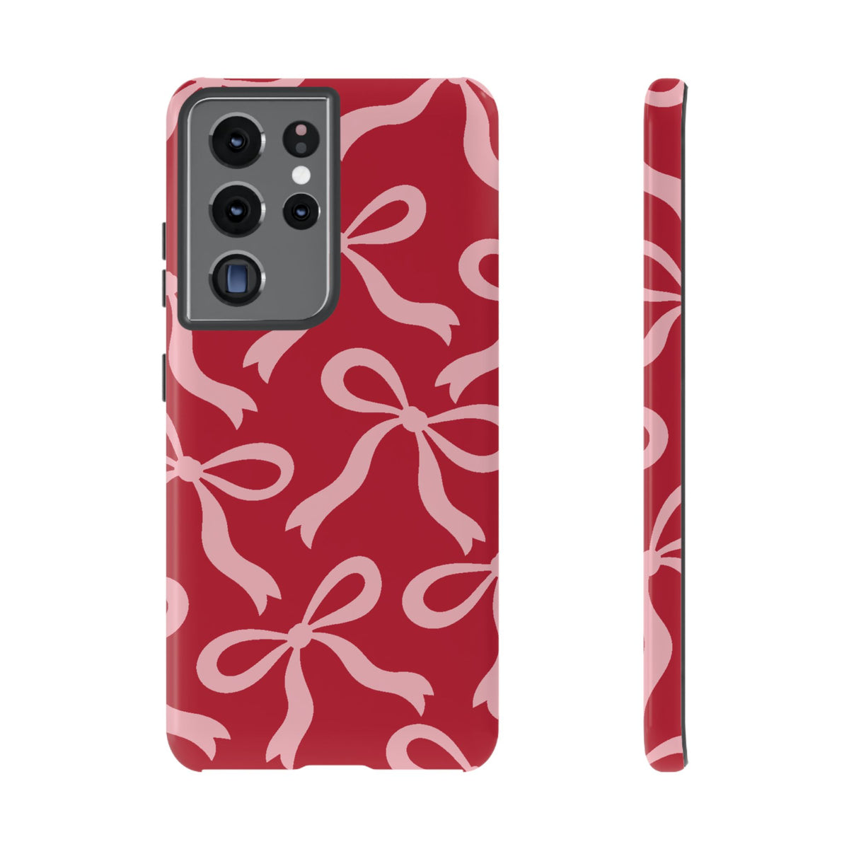 Bold Raspberry Red and Blush Pink Bow Pattern Phone Case - Red Phone Case - Samsung Galaxy S21 Ultra / Glossy