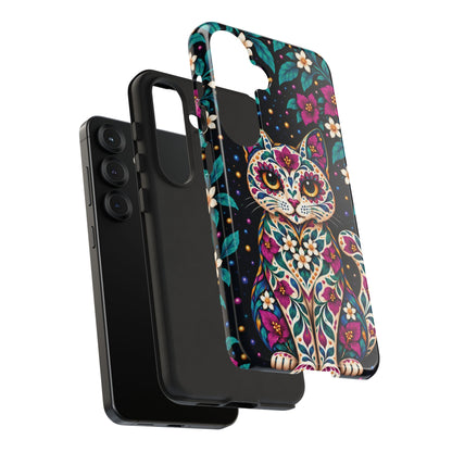 Vibrant Purple and Teal Calavera Cat Phone Case - Multicolor Phone Case