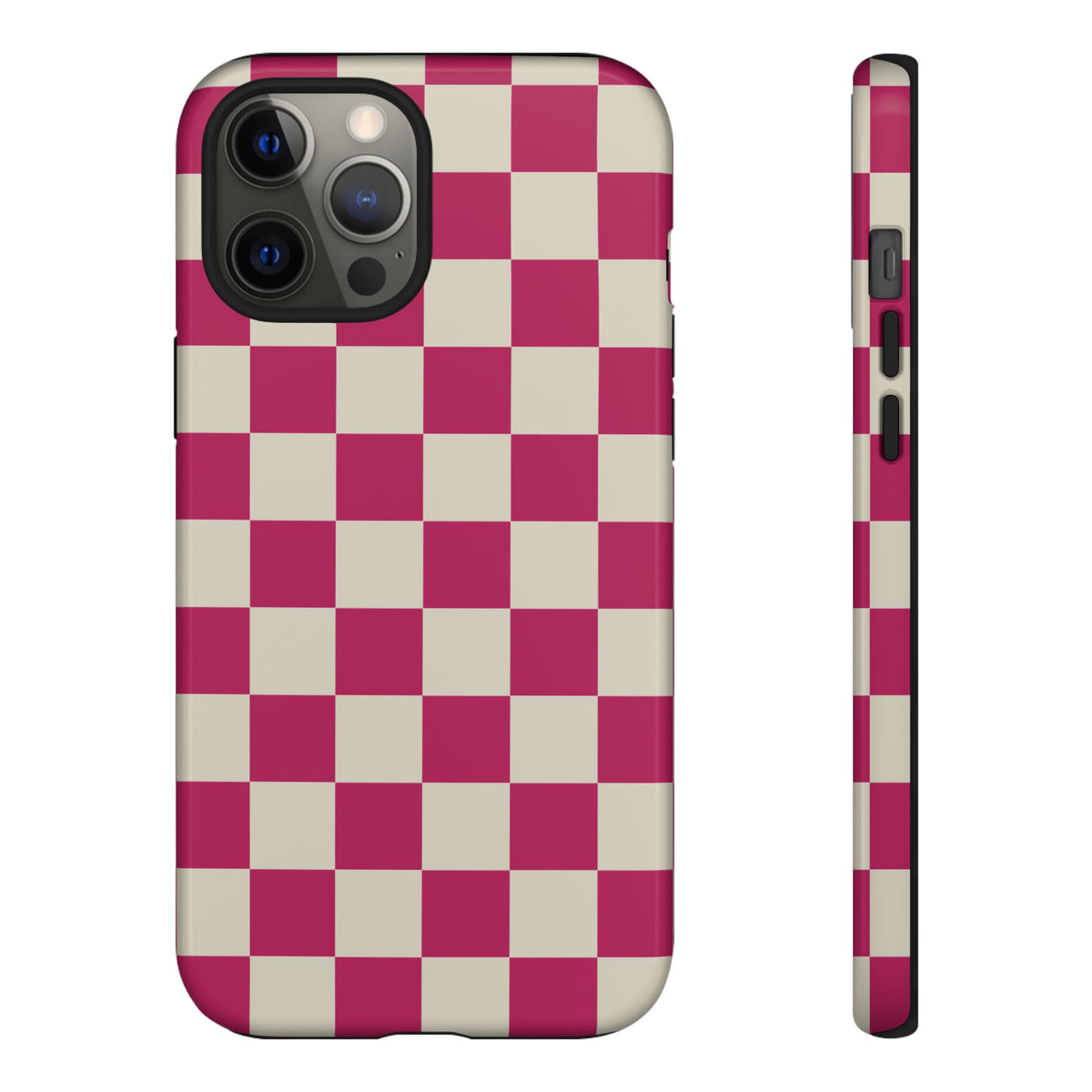 Pink & White Checked Pattern Phone Case - Pink Phone Case - iPhone 12 Pro Max / Glossy