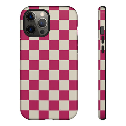 Pink & White Checked Pattern Phone Case - Pink Phone Case - iPhone 12 Pro Max / Glossy