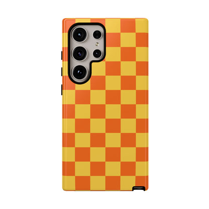 Samsung Galaxy S24 Ultra / Glossy Phone Case - Trendy Orange & Yellow Checked Pattern Phone Case