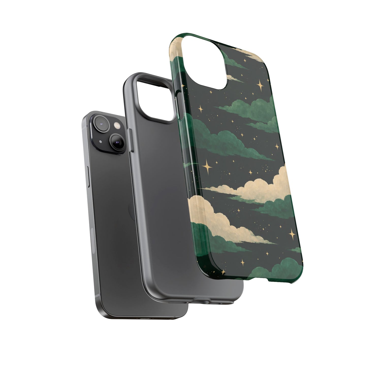 Illustrated Emerald Green Clouds & Stars Phone Case
