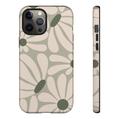 Retro Cream & Green Daisy Pattern Phone Case - White Phone Case - iPhone 12 Pro Max / Glossy