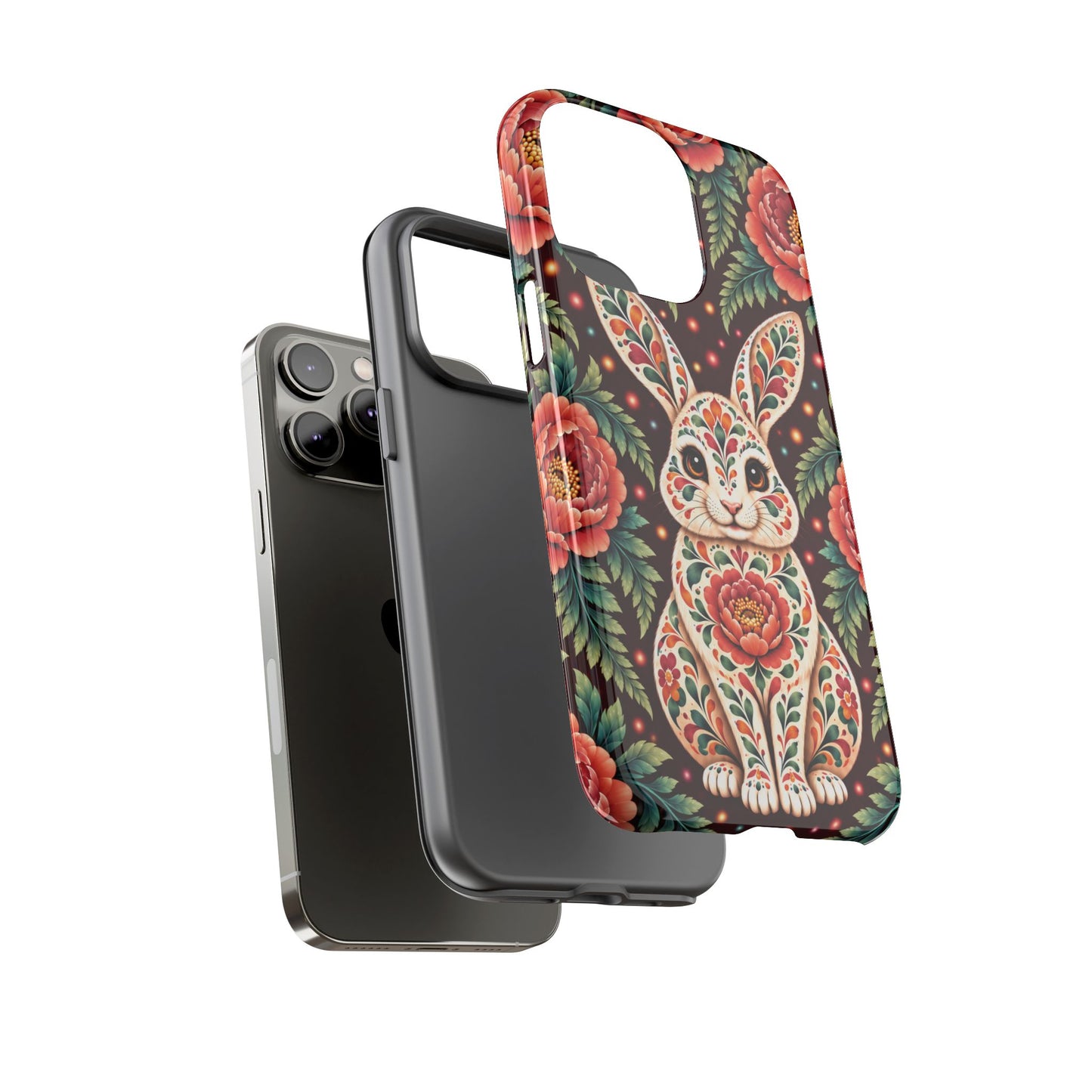 Cute Terracotta and Teal Calavera Bunny Phone Case - Phone Case
