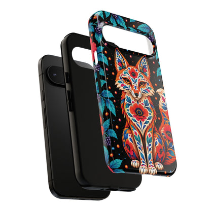 Vibrant Orange and Turquoise Calavera Fox Phone Case - Multicolor Phone Case