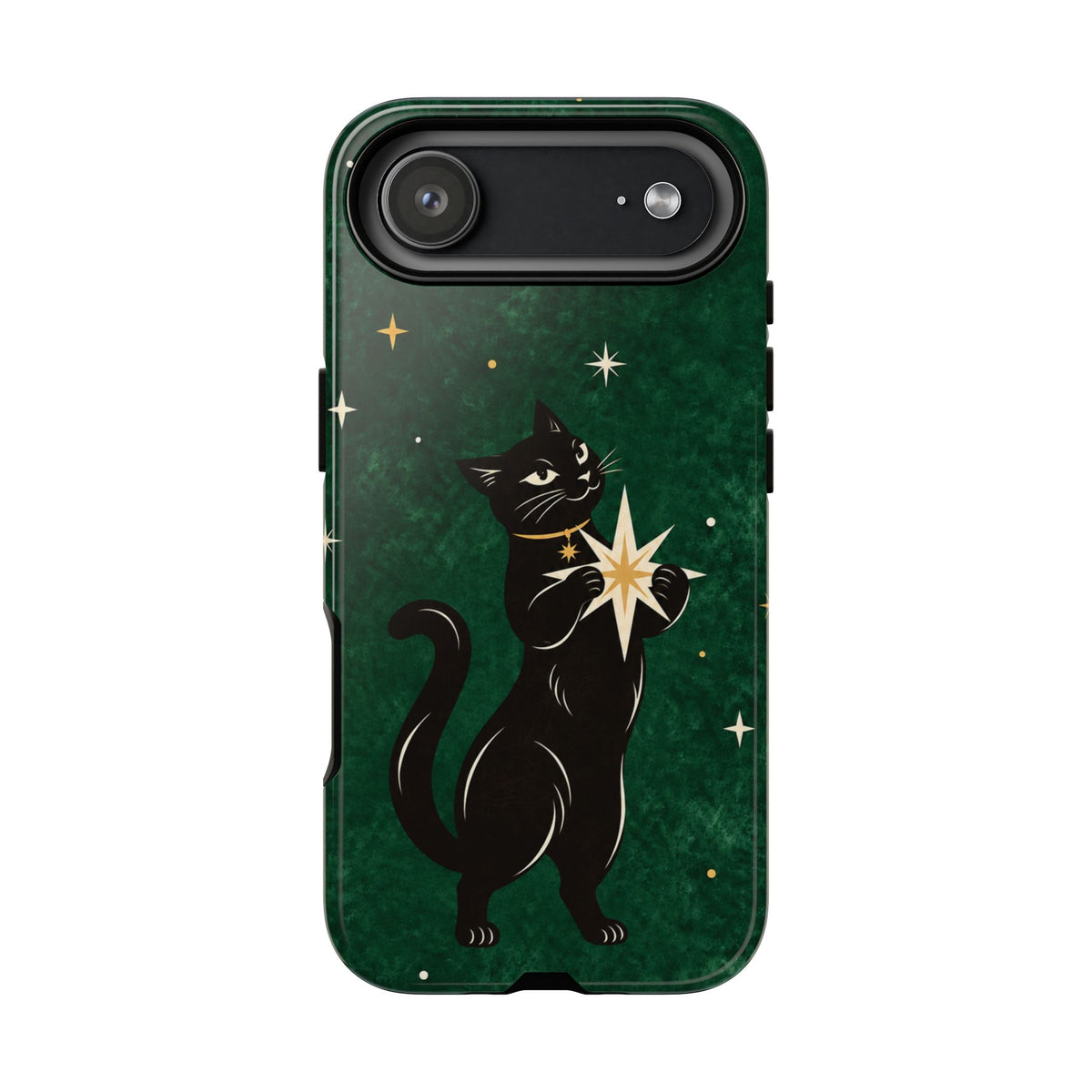 Forest Green Celestial Black Cat Phone Case - Green Phone Case - iPhone 17 Air / Glossy