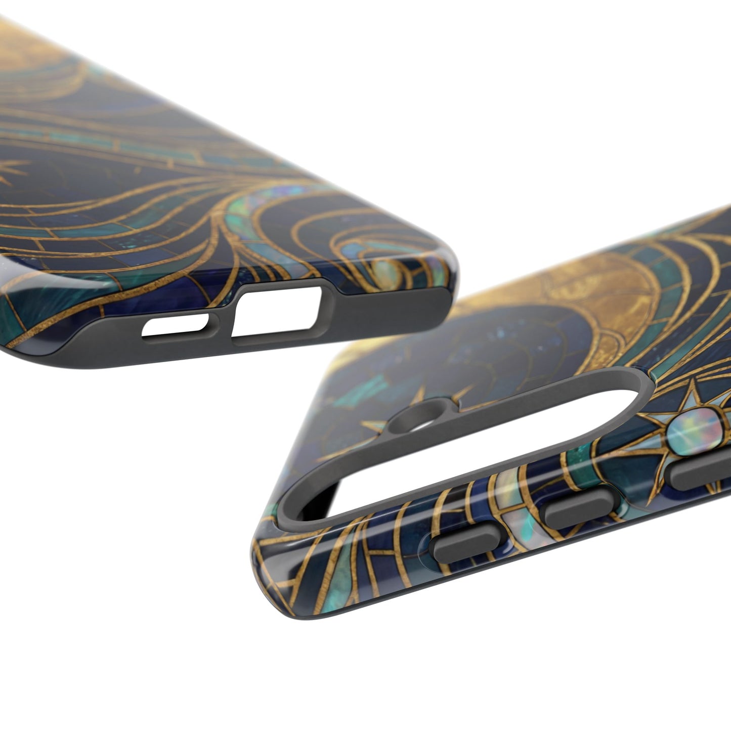 Elegant Navy & Gold Crescent Moon Mosaic Phone Case