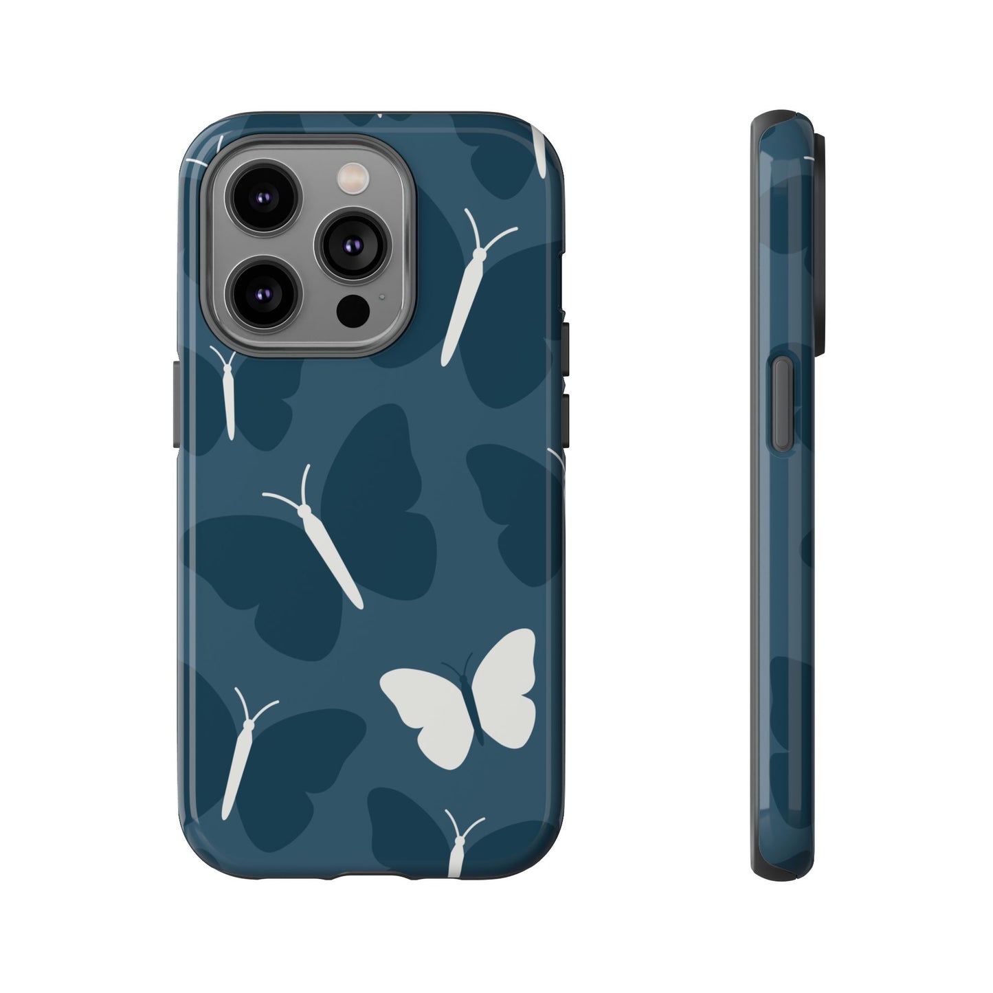 Minimalist Dark Blue Butterfly Pattern Phone Case - Blue Phone Case - iPhone 14 Pro / Glossy