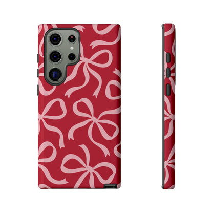 Bold Raspberry Red and Blush Pink Bow Pattern Phone Case