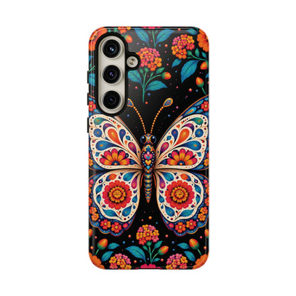 Vibrant Orange and Turquoise Calavera Butterfly Phone Case - Multicolor Phone Case - Samsung Galaxy S24 Plus / Glossy